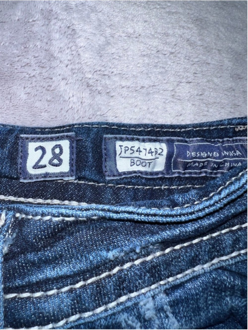 Miss Me Blue Boot Cut Jeans Wing Feather POCKETS MCBLING Size 28 - Picture 4 of 7